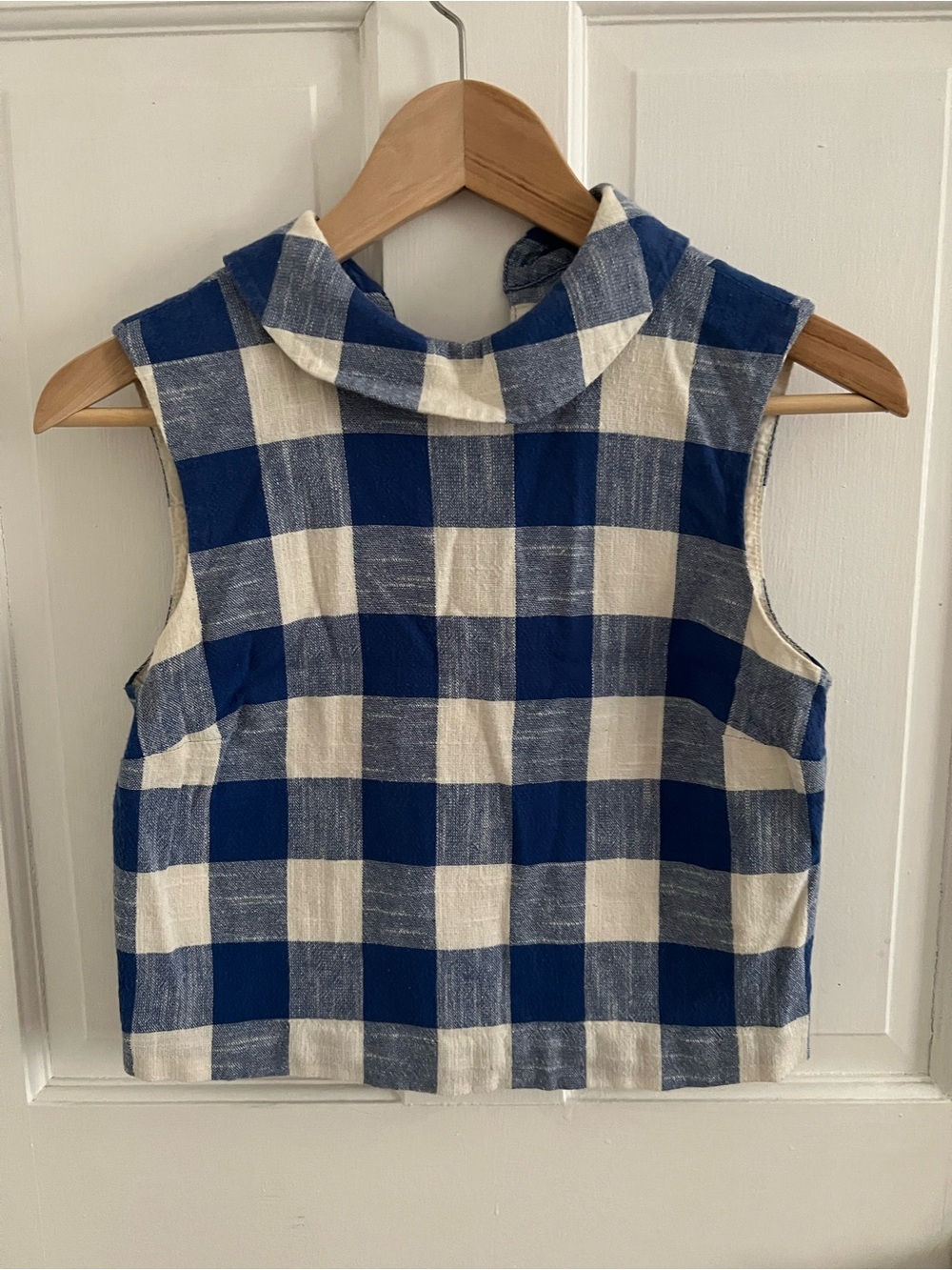 Veronica Beard Blue & Cream Check Plaid Crop Top